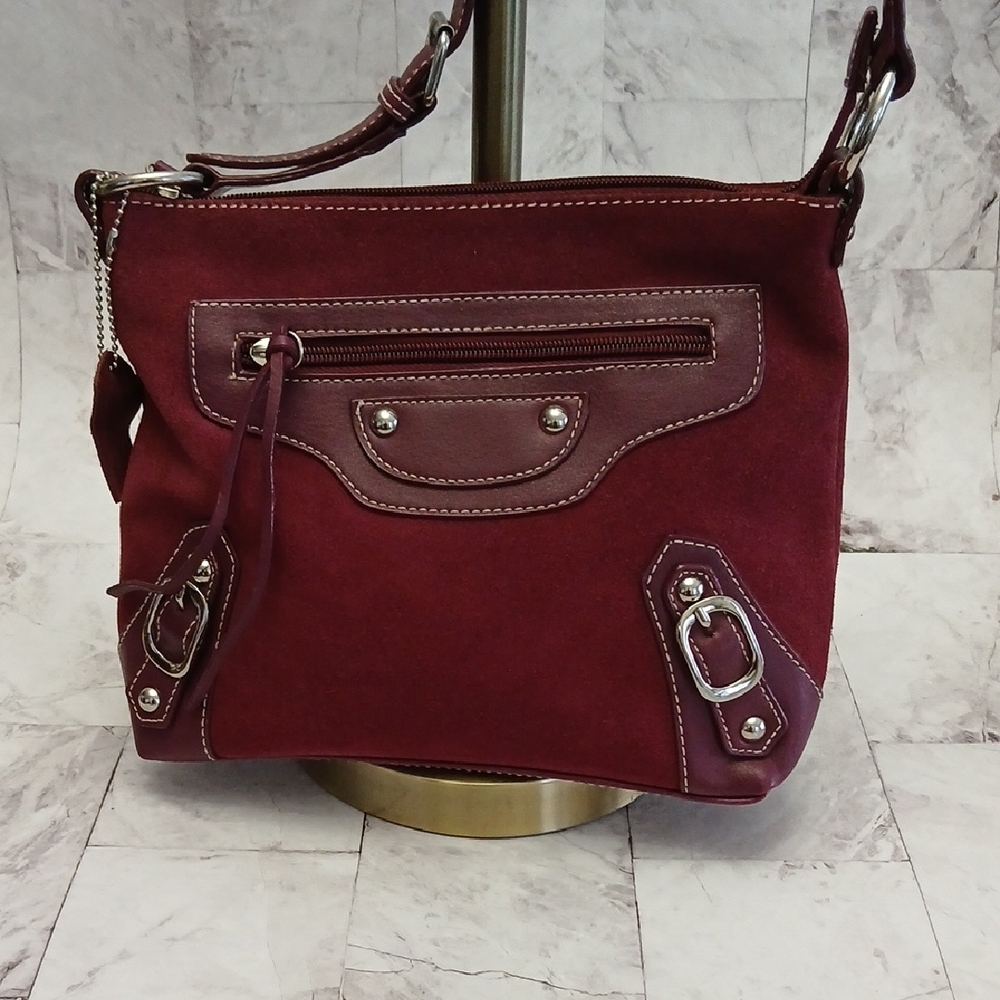 Chic Maroon Genuine Suede Leather Shoulder Bag